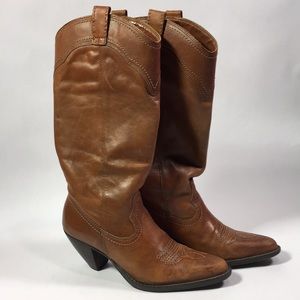 Cognac Leather Cowgirl Boots